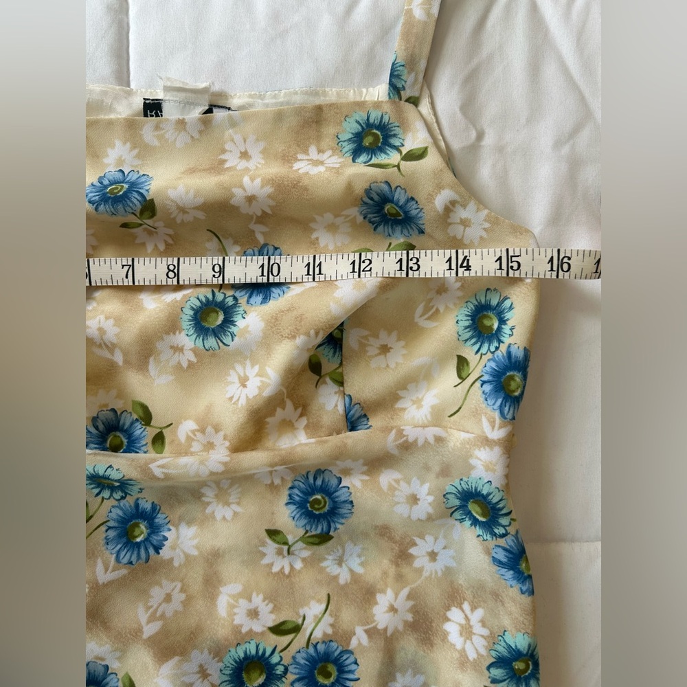 Y2K Rampage Cream and Blue Floral Sleeveless High-Waist A-Line Mini Sundress - Picture 12 of 14